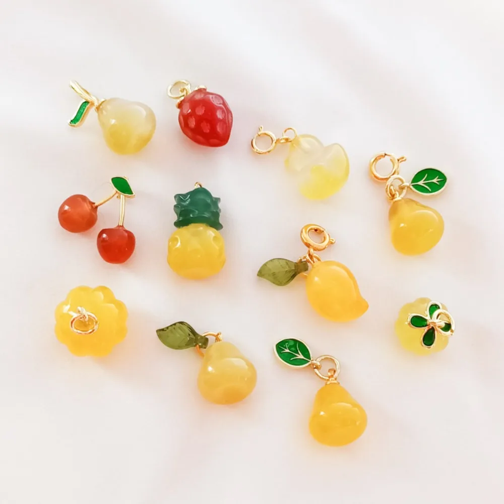 

Natural Candy Agate Carved Little Yellow Duck, Fruit and Vegetable Series Pendant, Bracelet, DIY Accessory Materials