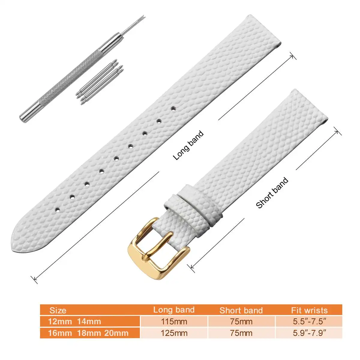 ANNEFIT Leather Watch Band for Women12mm13mm14mm15mm16mm18mm20mm Lizard Grain Slim Thin Replacement Strap Stainless Steel Buckle