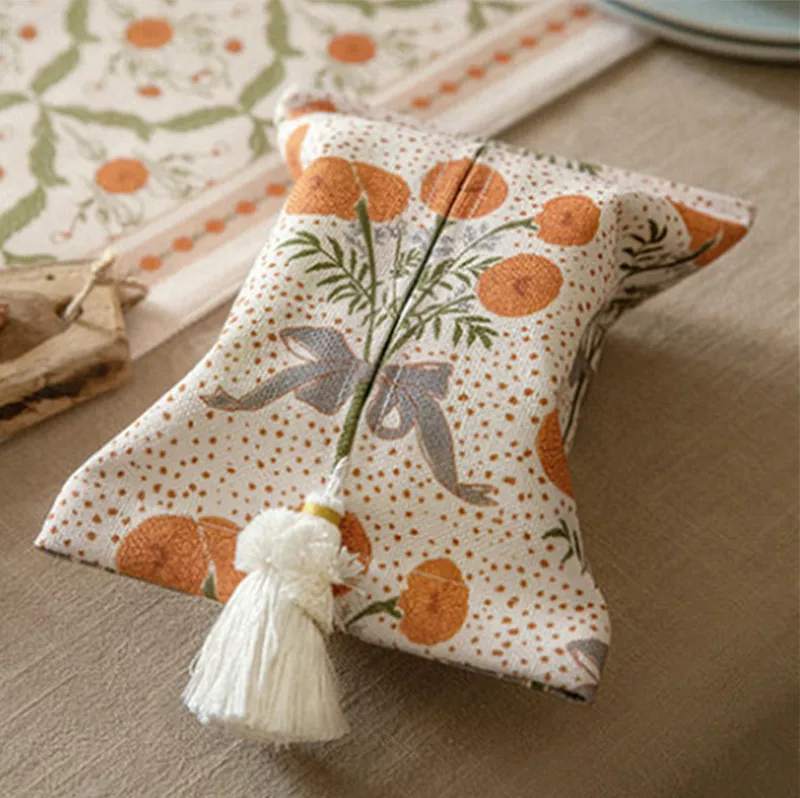 American Style Nalda Cotton Short Plush Fabric Tassel Tissue Holder, Original Painted Design, for Living Room & Car 4