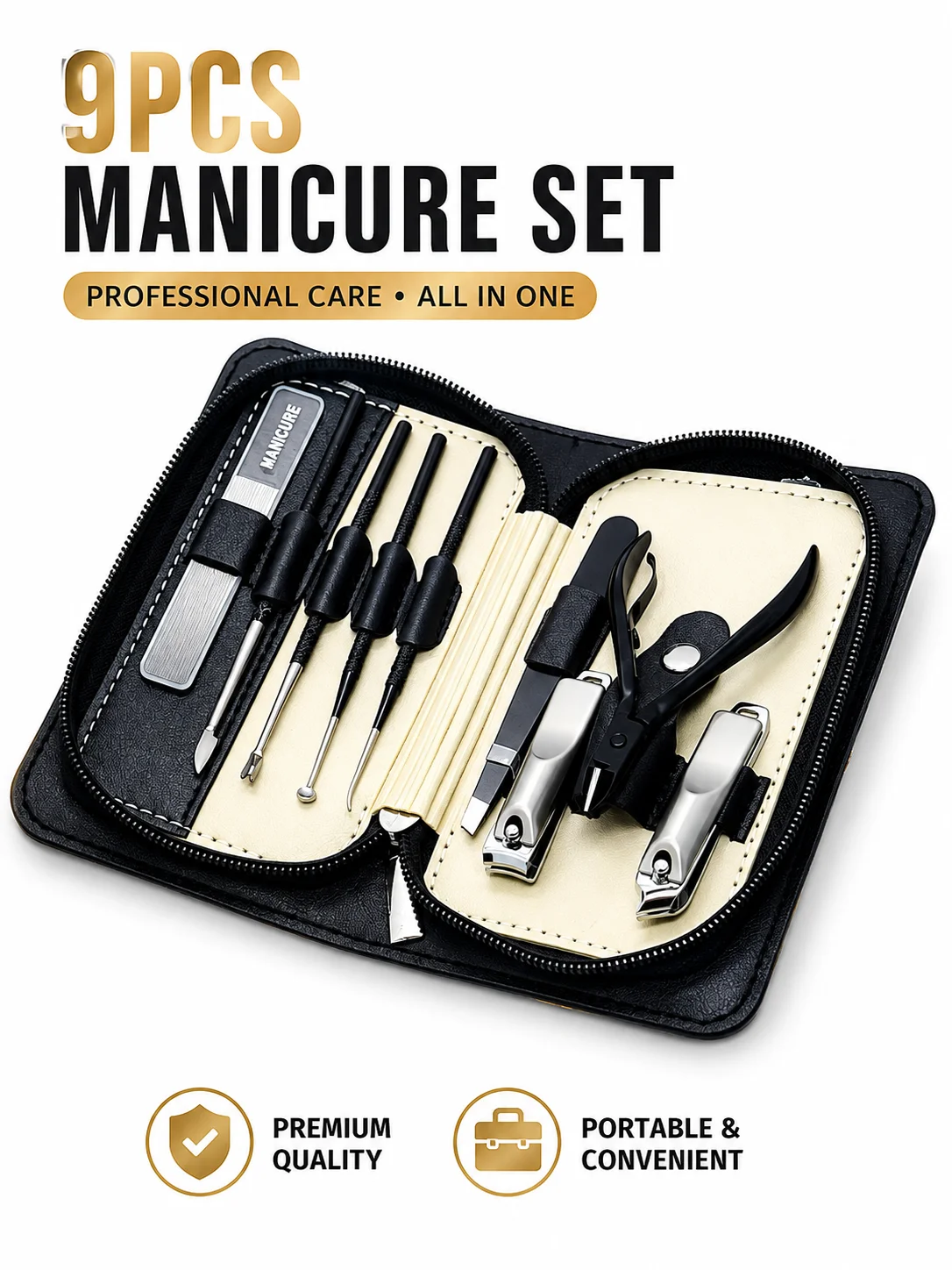 Maniküre-Set Nagelknipser-Set, Edelstahl-Nagelpflegeset mit Nagelschere, Nagelhautwerkzeugen, tragbarem Reiseetui