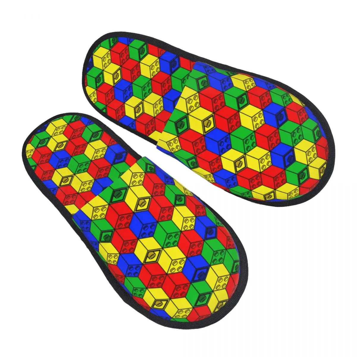 Custom Multi Color Building Blocks Patern Memory Foam Slippers Women Cozy Warm House Slippers