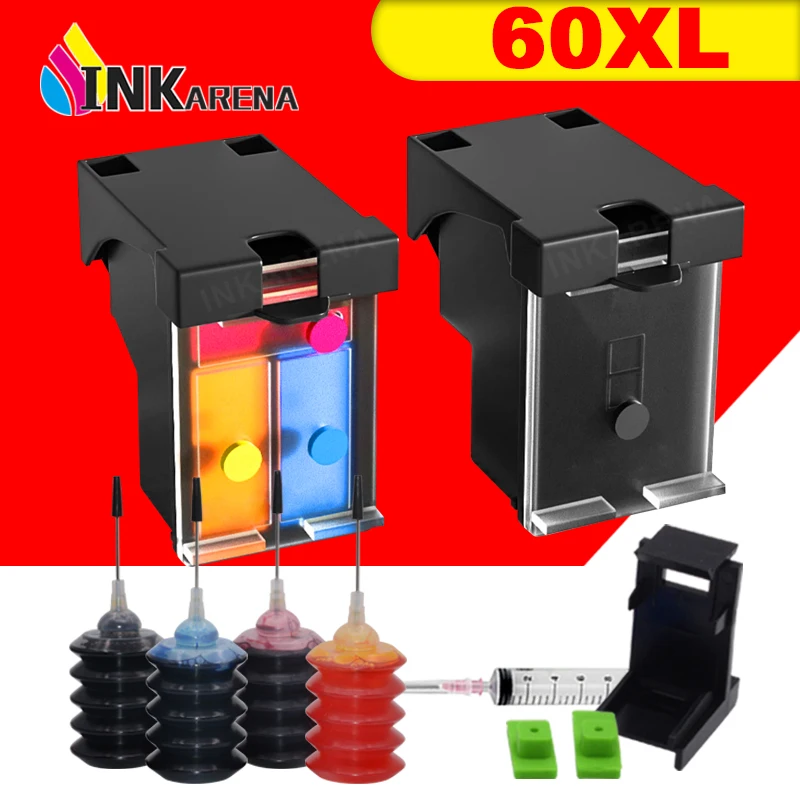 

INKARENA Compatible HP 60 XL Refillable Cartridge for HP60 60XL Deskjet F2480 F2420 F4480 F4580 F4280 D2660 D2530 D2560 Printer