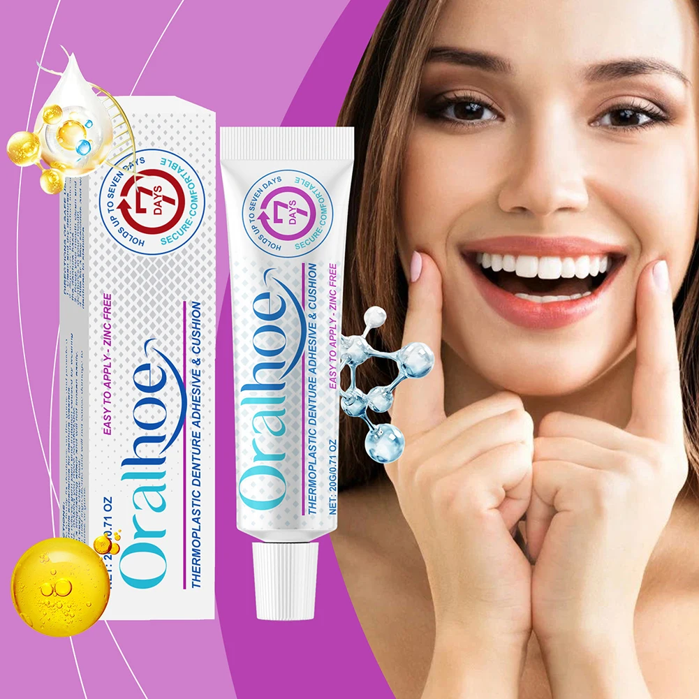 Oralhoe Denture Adhesive Cream Particularly Sturdy False Teeth Glue for Dentures Fixing Prevent Loosen Temporary Dental Adhesive