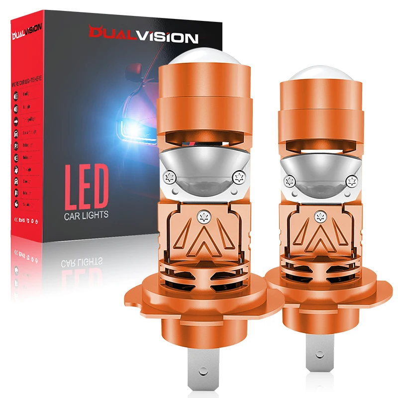 

2Pcs Mini H7 Led Headlight Lamp LED 3 Colors Projector Lens Bulb Hi/Low Beam Auto 1000000LM Headlamps 2000W PTF STG 6000K White