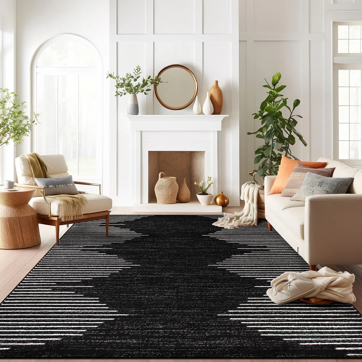 Rugshop Bohemian Stripe Stain Resistant High Traffic Living Room Kitchen Bedroom Dining Home Office Area Rug 8' x 12' Black