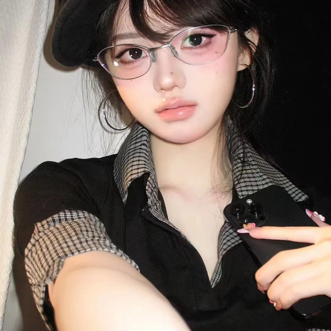 Korea Retro Alloy Anti-Blue Glasses Frame Women INS No Makeup Plain Glasses Men Decorative Computer Glasses