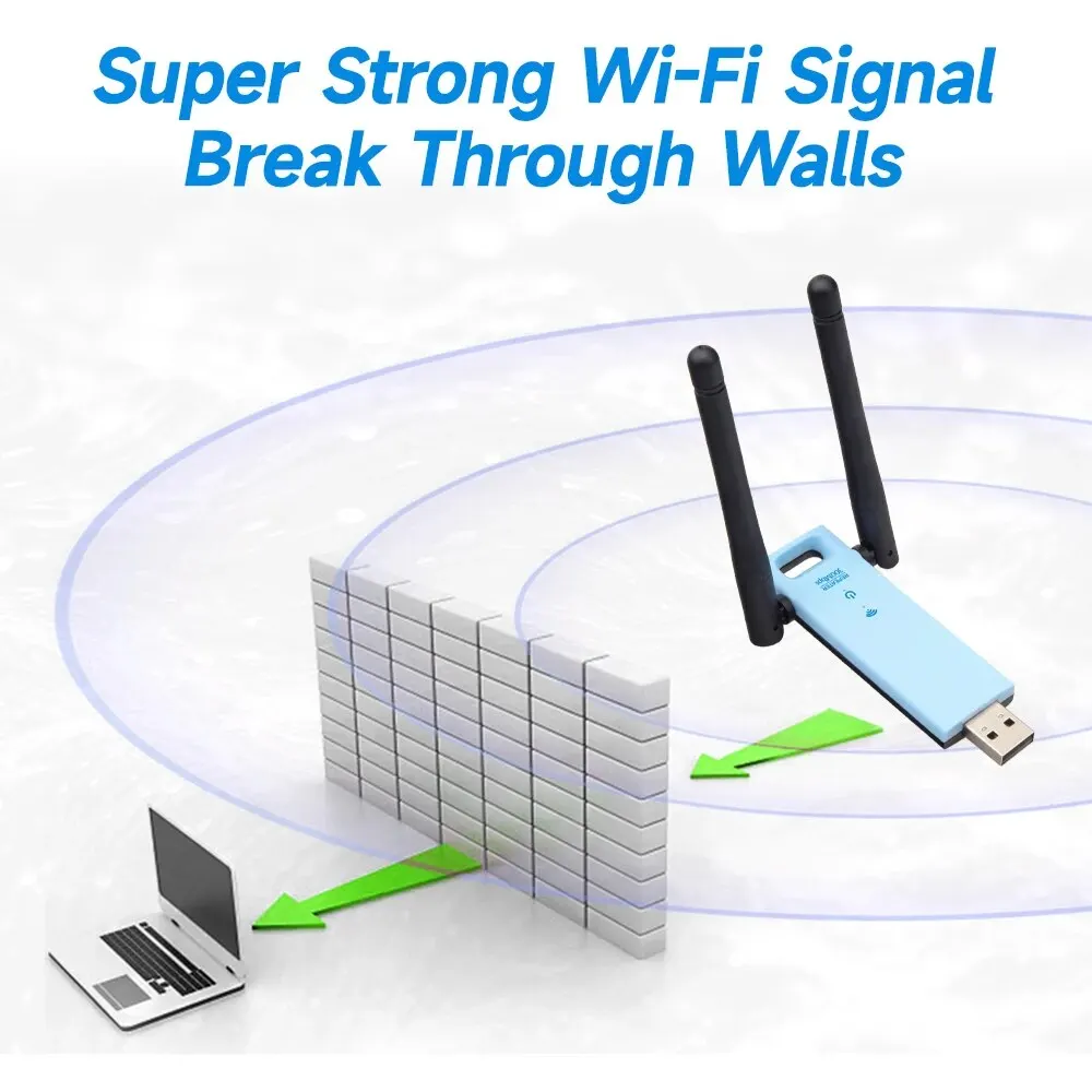 WODESYS USB Wifi Repeater 300M Signal Booster 2.4G Wireless Extender 2 Antenna Long Range WiFi Adapter For Desktop PC Laptop