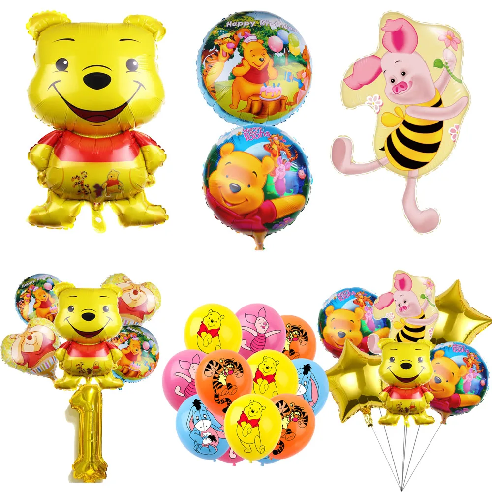 Winnie Pooh Aluminum Film Balloon Kild Birthday Party Decoration Number1-9 Set Balloon For Kids Baby Shower Party Supplies Toys