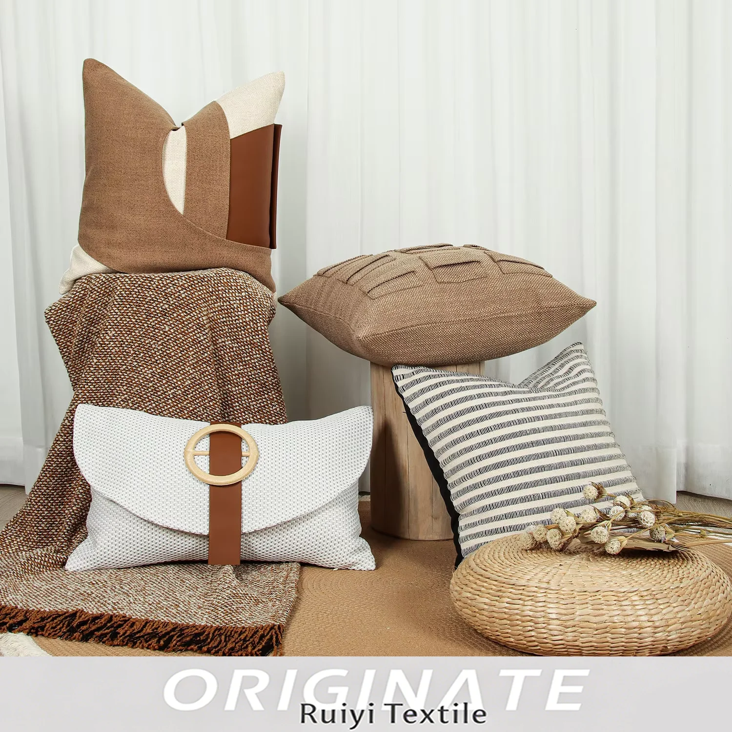 RUIYI Modern Unique Design Series Pillow Cover Metal Buckle Sofa Pillow Cushion Cover Decorative Pillow Cover