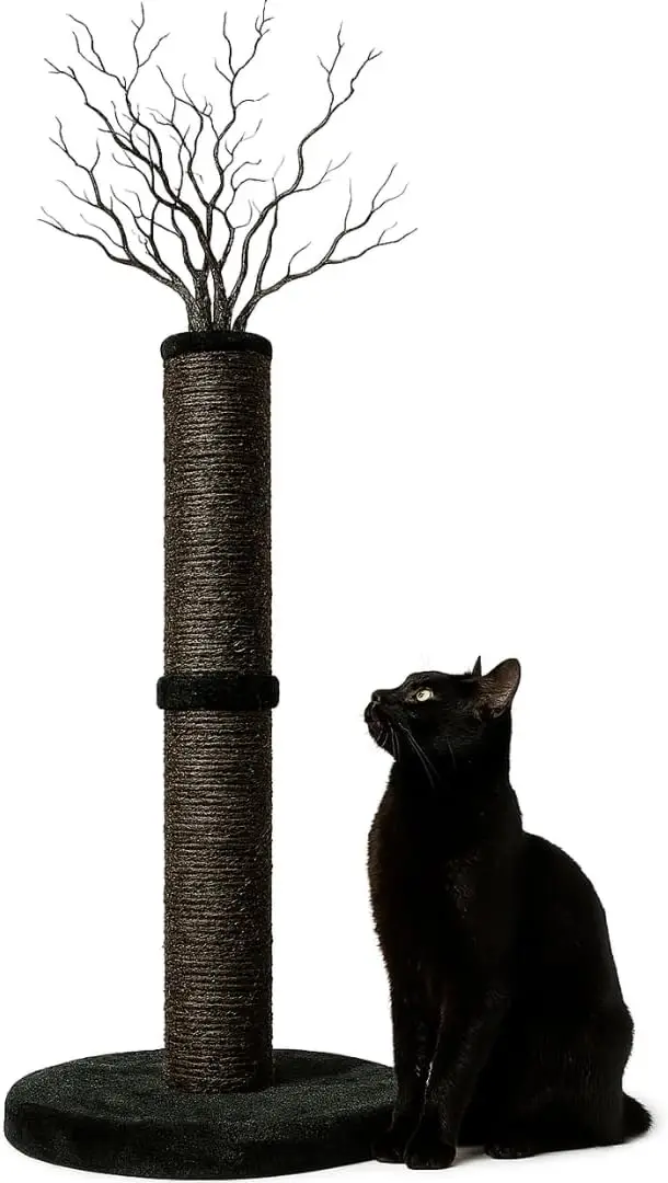 

Black Cat Scratching Post – 37” Cute Cat Scratching Post Featuring Durable Sisal, Spooky Tree Design & Spider Goth Cat