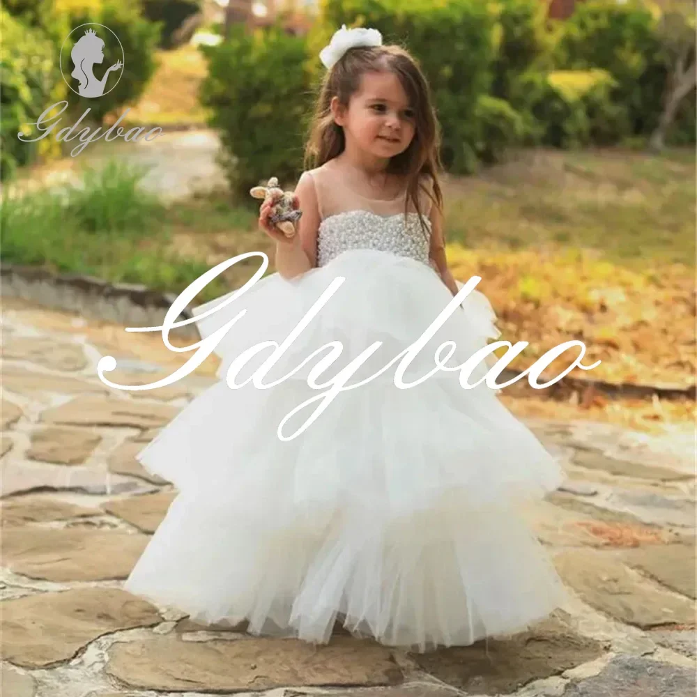 

Beading Sleeveless Pleat Communion Dress For Girl Sweetheart Floor Length Elegant Sweep Train Classic Flower Girl Gown New