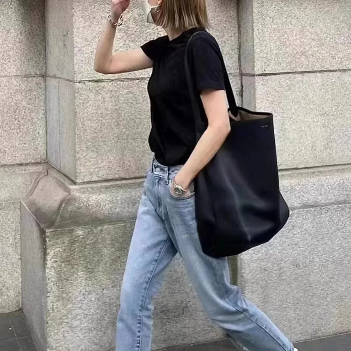 

Large Capacity Women Bag Lazy Tote Leather Single Shoulder Bag Genuine Leather Handbag Casual Daypack Waist Pack Bucket Handbag
