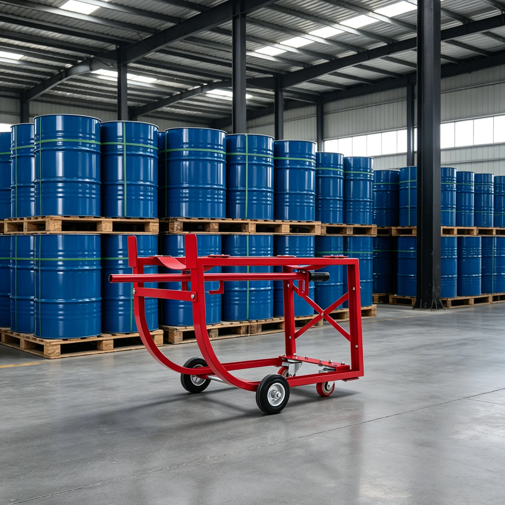 Labor Saving 55Gal Barrel Mover Cart For Factory Warehouse Garage Dock Use， Simple Smooth Surface Easy Wipe Clean Red Visible