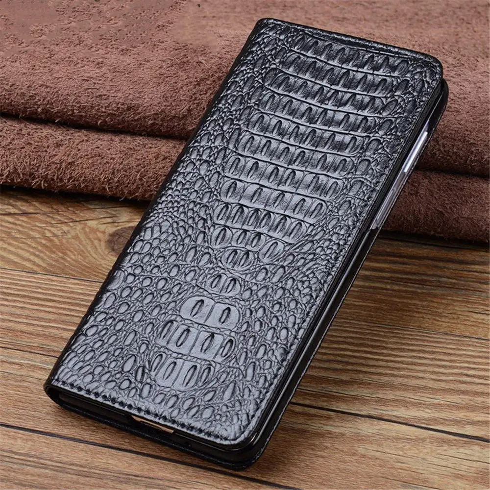 Funda con tapa magnética de cuero de vaca genuino de lujo para OPPO Find N5 cubierta de cocodrilo
