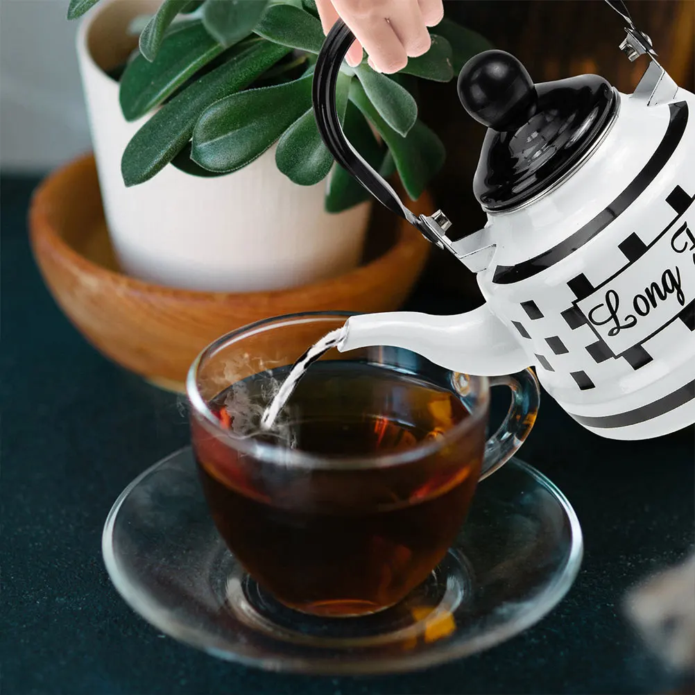 

1.7L Black Square Enamel Kettle Stovetop Tea Coffee Pot Vintage Water Heater Induction Electric Gas Camping Hiking Kitchen