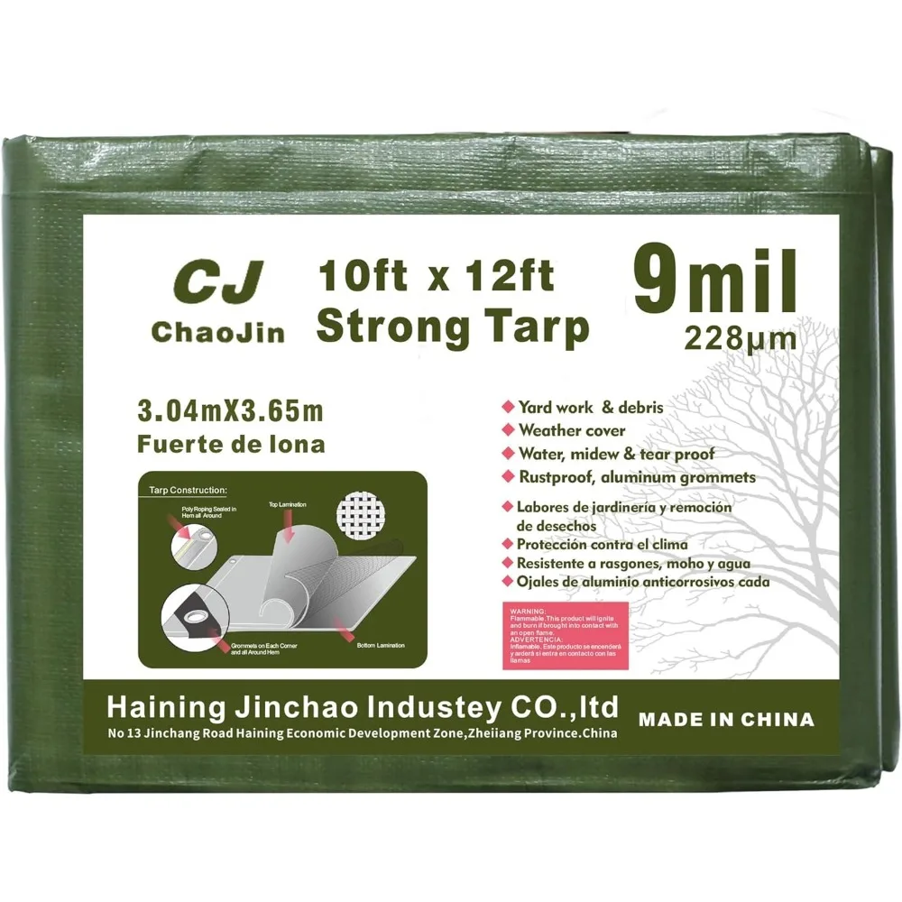 

Сверхмощный водонепроницаемый брезент с защитой от ультрафиолета, устойчивый к разрыву, втулки для укрытия для кемпинга (9 мил, 10 футов x 12 дюймов, зеленый)