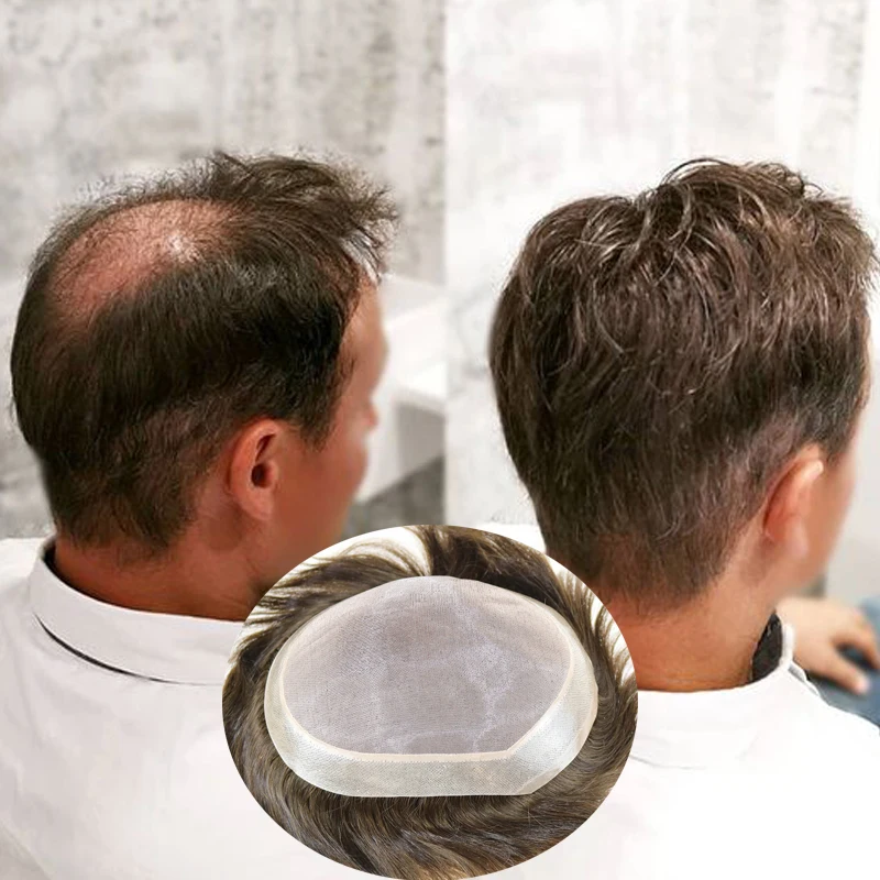 Men Wig 100% Human Hair Toupee Mono Toupees 130% Density Durable Male Prosthesis Toupee Men 6