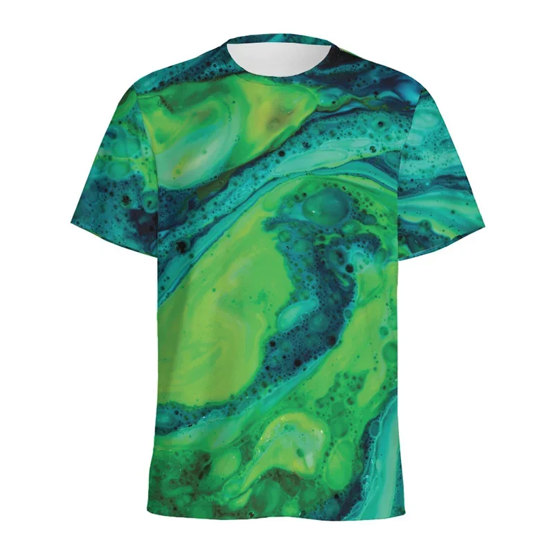 Men's Color Flow Graphic T-shirt, Round Neck, Short Sleeve, 3D Printed, Molten Acid T-shirt, Casual Large, Summer New