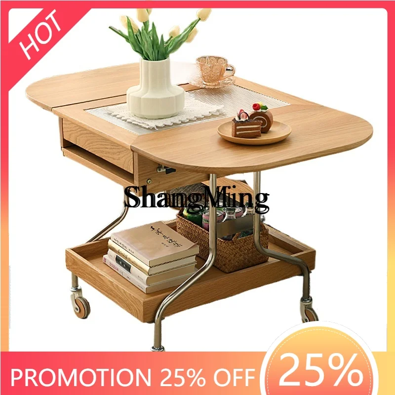 

ZYY solid wood folding coffee table small apartment log wind simple living room foldable sofa side table