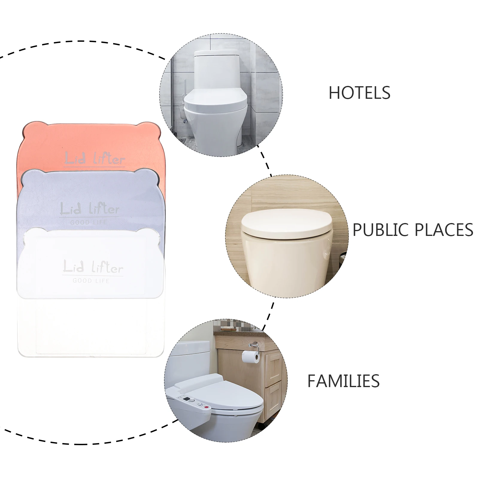 

3 pcs Toilet Seat Lifter Handle Adhesive Cute Design Hygienic Lid Opener for Bathroom Use Transparent Color Easy