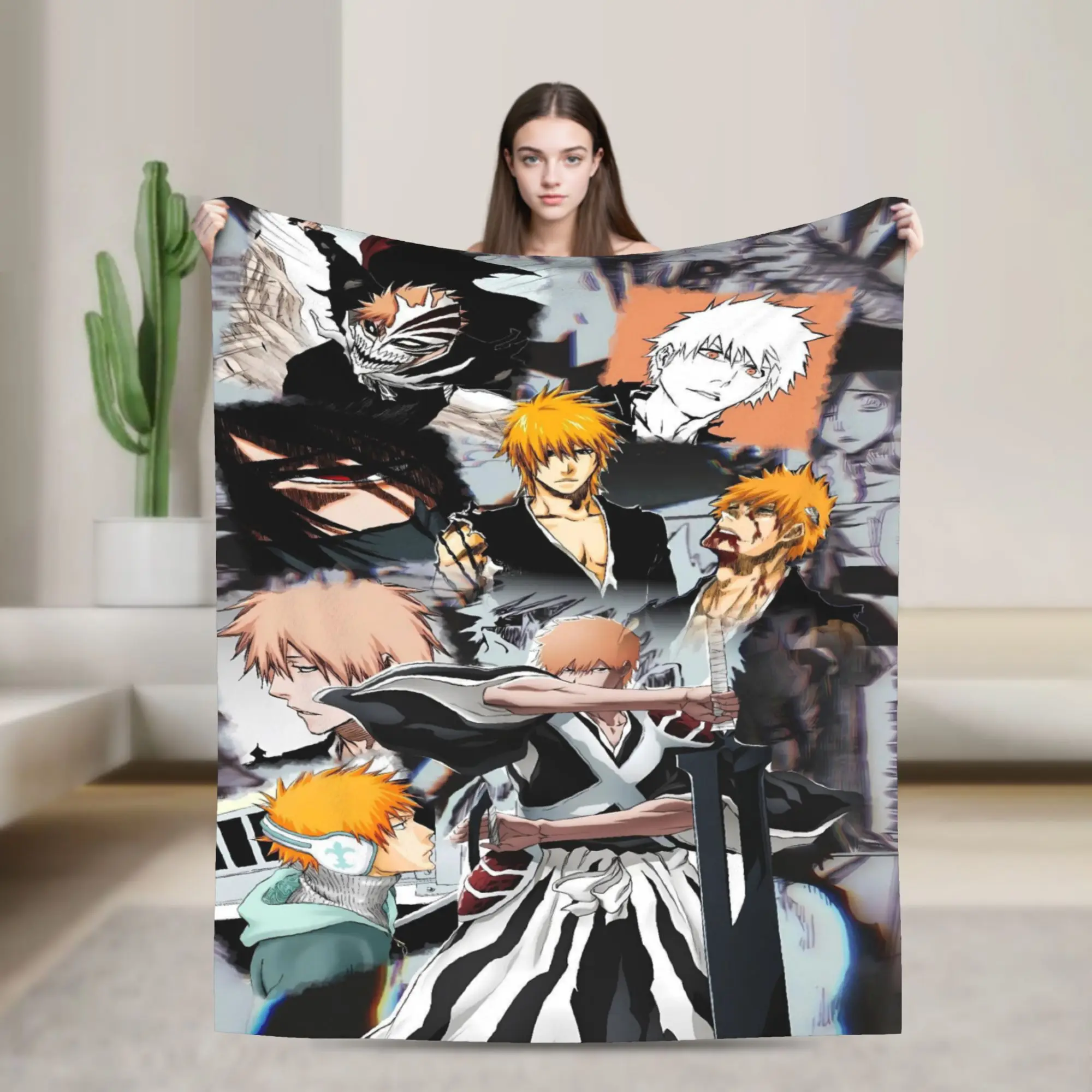 Manga Collage Art Blanket Bleached Warm Soft Graphic Plush Bedding Throws For Couch Chair Sofa Bed Travel Bedspread Bed Cover