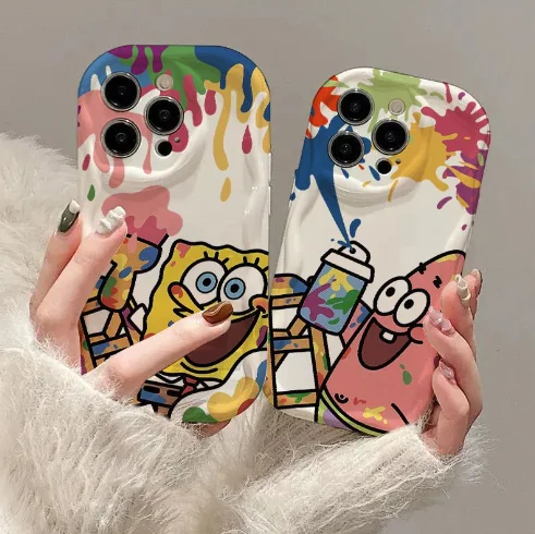 Phone Case For IPhone 15 14 13 12 11 Pro Max X XR XS 8 7 6 6S Plus SE 2020 Graffiti SpongeBobs Patrick Star Wave Silicone Cover