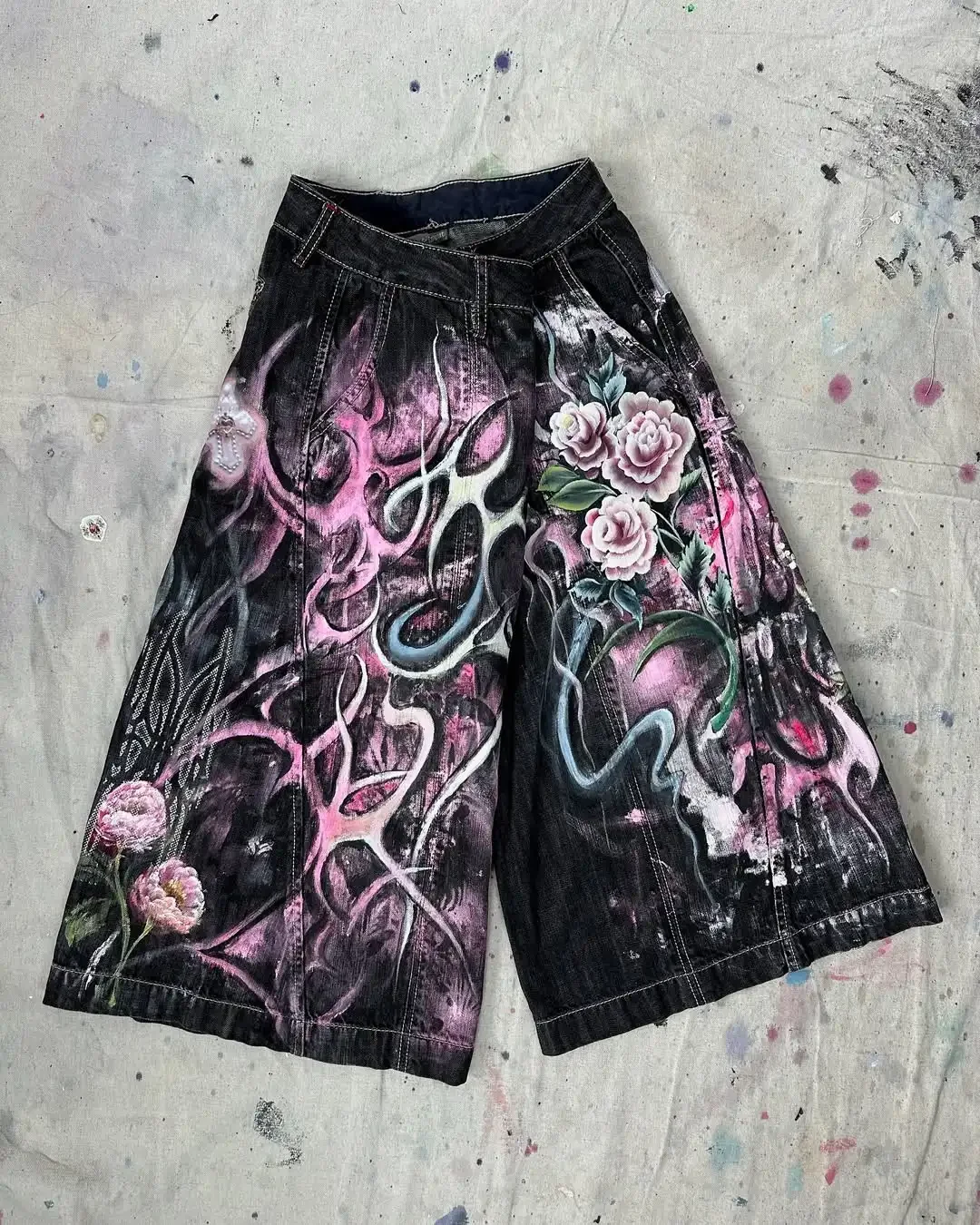 أمريكا الشارع شعبية الجينز Y2K جديد خمر السراويل المتوسطة النساء الهيب هوب موضة Harajuku الشرير فضفاض عالية الخصر بنطال ذو قصة أرجل واسعة #3