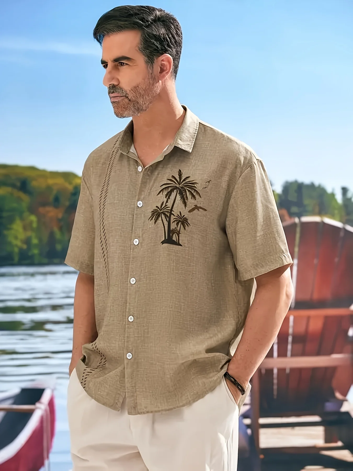 2023 Coconut Tree Shirts For Men Printed Men\'s Hawaiian Shirt Beach 4xl Short Sleeve Fashion Tops Tee Shirt Man Blouse