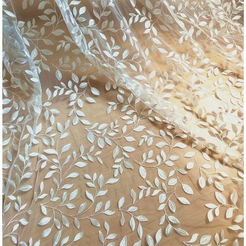 

New Fashionable Soft Leaf Embroidered Fabric DIY Wedding Dress Clothing Background Decoration Curtains Accessories Materials