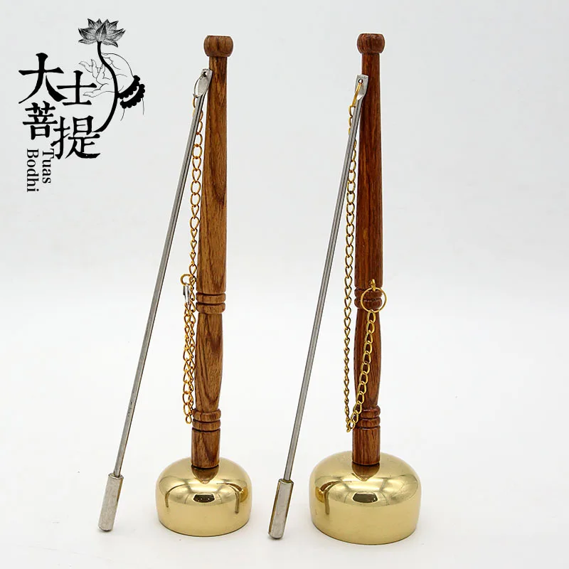 Chinese Classic Lingering Charm Formosa High-grade Pure Copper Wooden Handle Inverted Bell Singing Buddhist Scriptures Implement