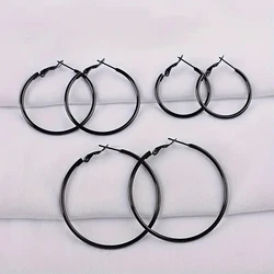 1/3 Pairs Stainless Steel Hoop Earrings For Women Men Black Color Round Small Big Circle Huggies Punk Jewelry Size 30/40/50mm