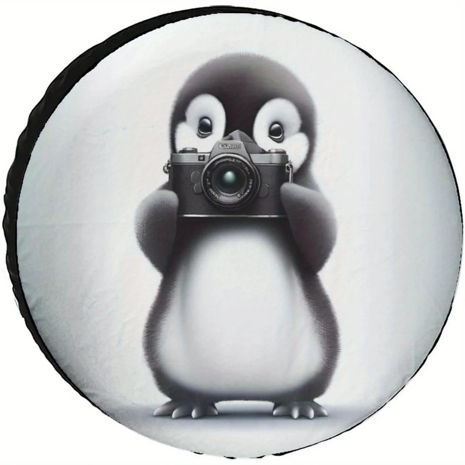 [Cute Penguin Wheel Cover] 1pc Cute Penguin Wheel Cover With Camera Design - Durable Polyester, Universal Fit For Trailers, RVs,