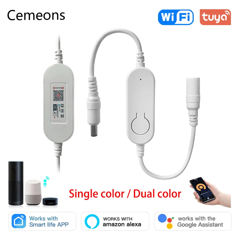 Kontroler WiFi TUYA DC12V-24V LED Jednokolorowy inteligentny ściemniacz CCT Regulacja jasności dla taśm LED Praca z Alexa Google