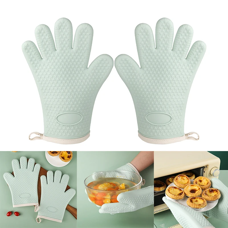 

2pcs Household Microwave Silicone Gloves Thickened Heat Insulation Anti-Scald High Temperature Kitchen Baking Oven Utensils