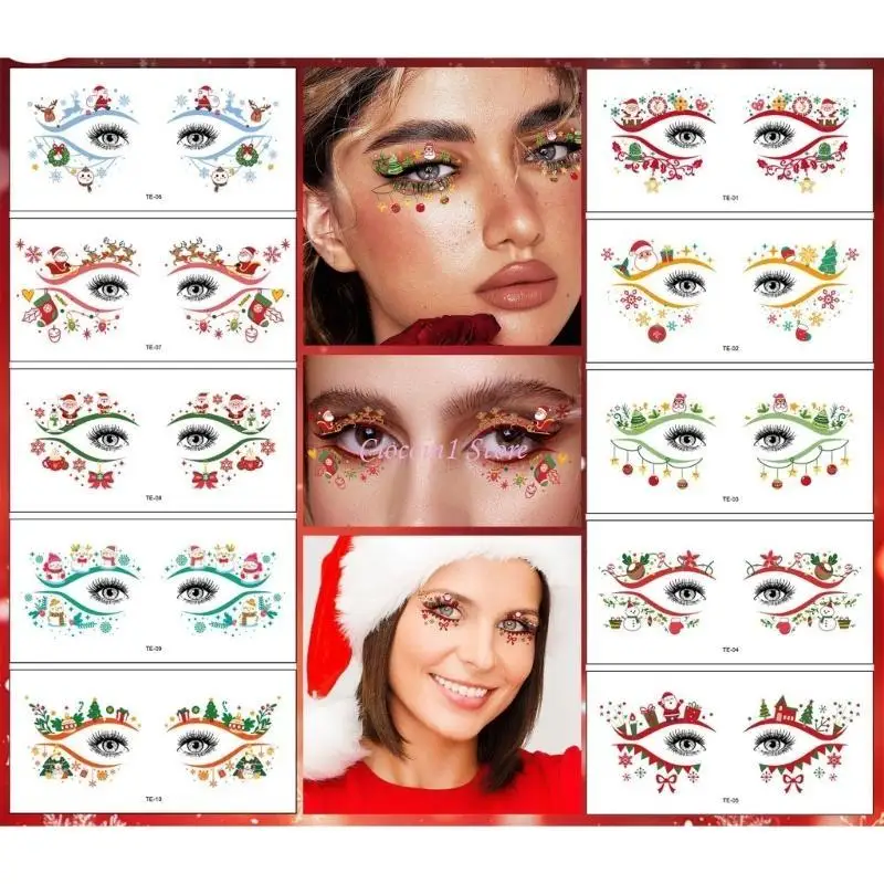 

Y1UB 10pcs Christmas Face Tatoos Water Transfer Stickers For Holiday Celebrations