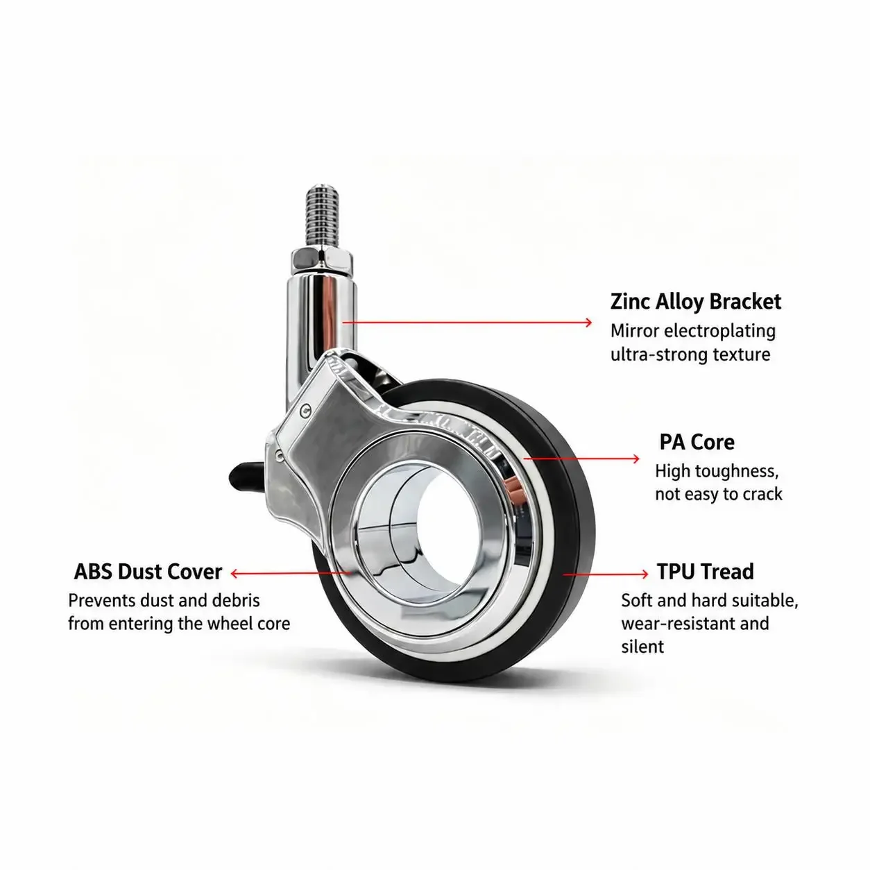 5 Packs Anti-Tangle Zinc Alloy Universal Office Chair Caster Hollow Wheel Swivel Chair Pulley for Gaming And Computer Desk