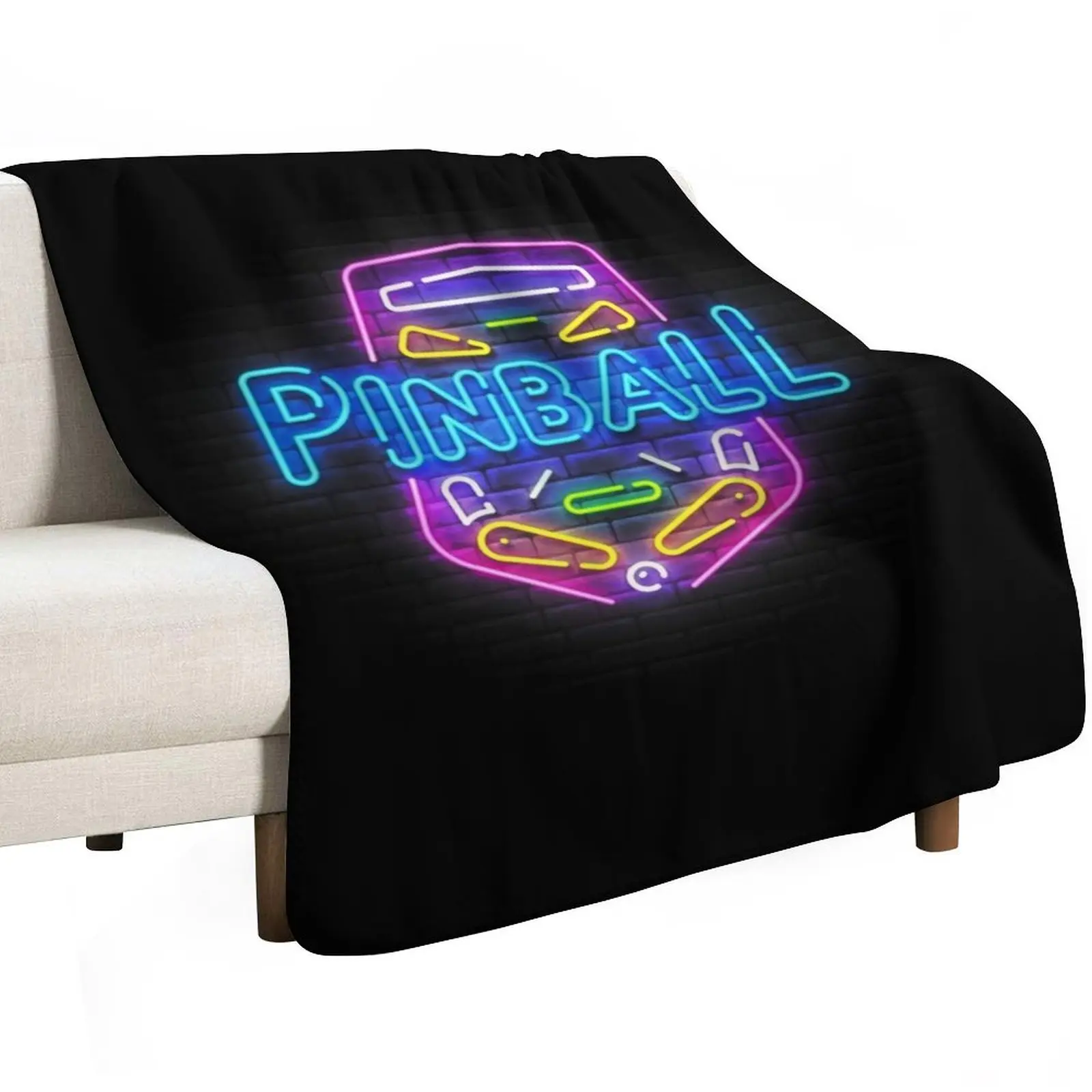 Retro Neon Pinball Player, Pinball Lovers Gift Throw Blanket Single Furry for sofa Blankets