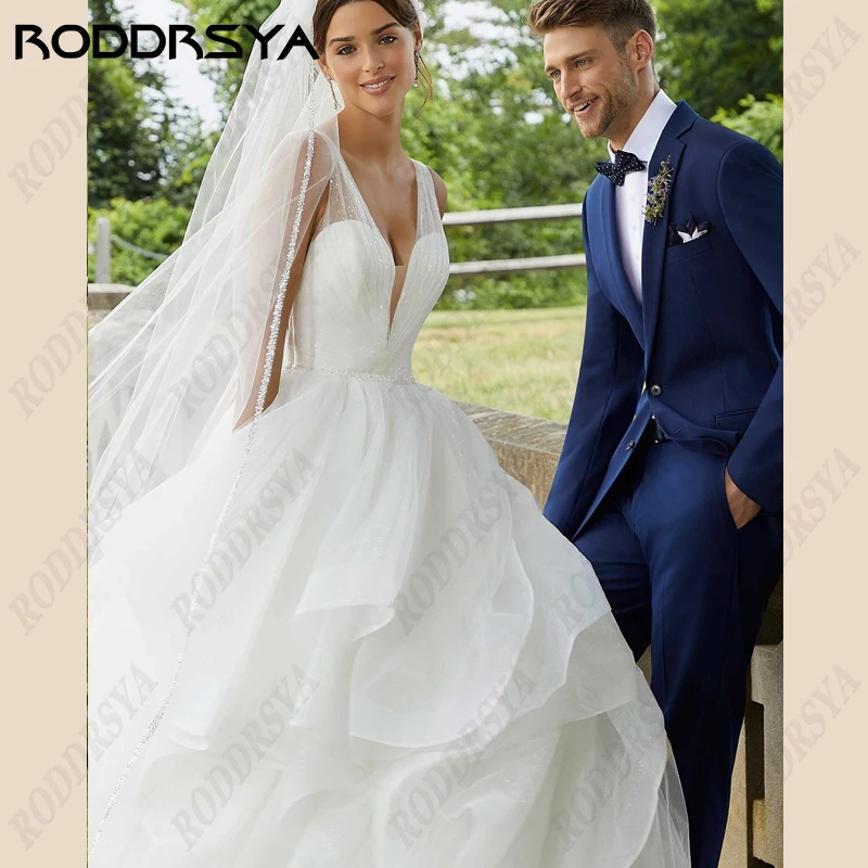 RODDRSYA-Robes de mariée princesse pour femmes, col en V sexy, dos nu, fête de la mariée, ligne A, fibre élégante, tulle, robe éducativeRobes de mariée princesse pour femmes, col en V sexy, dos nu, fête de la mariée, l