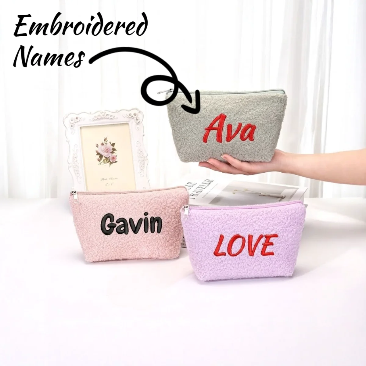 Custom Embroidered Name Large-Capacity Portable Makeup Bag And Toiletry Bag Ideal for Christmas Halloween And Other Holidays
