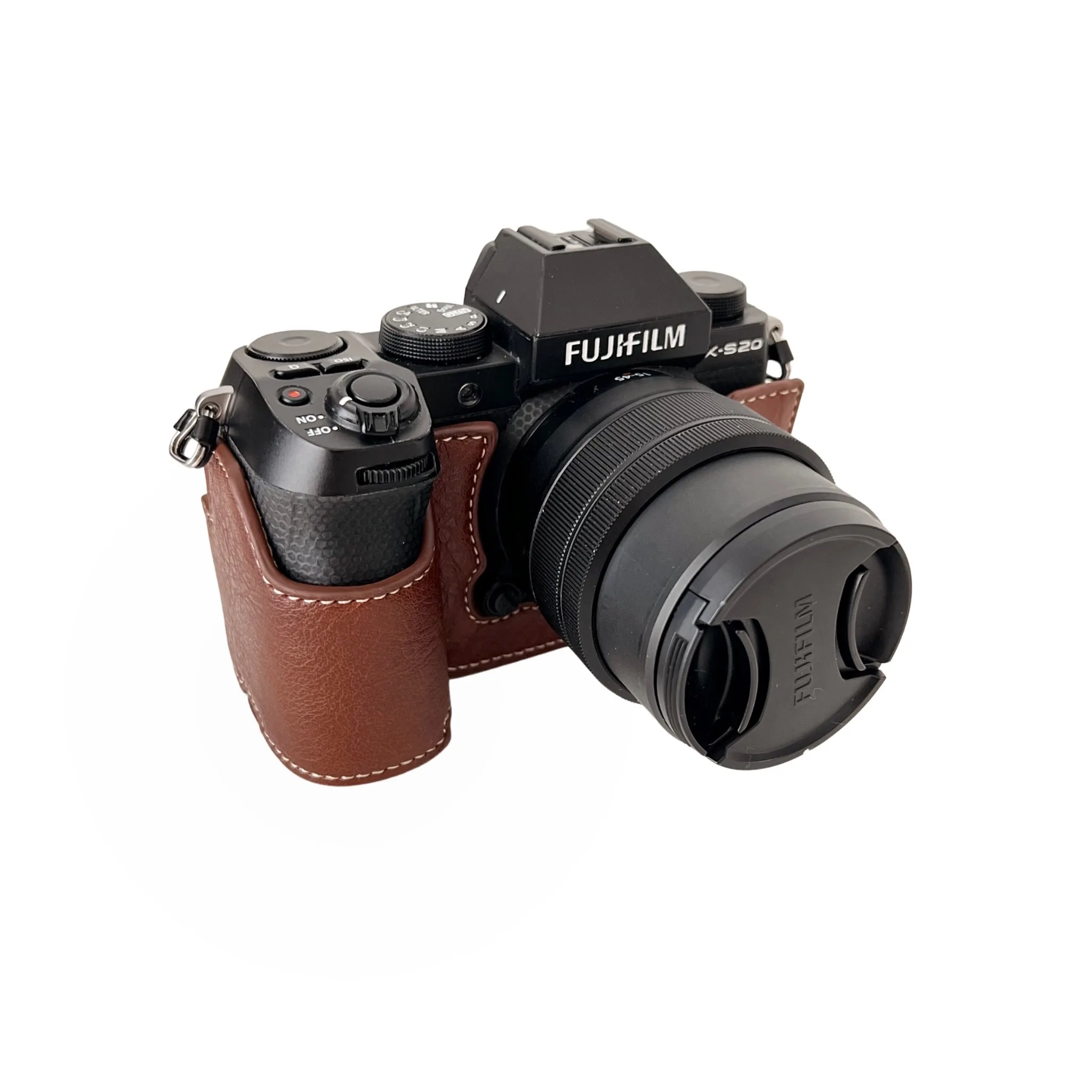 Buffalo Patroon PU Lederen Case Camera Video Tas Half Body Base voor Fujifilm X-S20 Fuji XS20 Beschermende Opening Bottom Cover