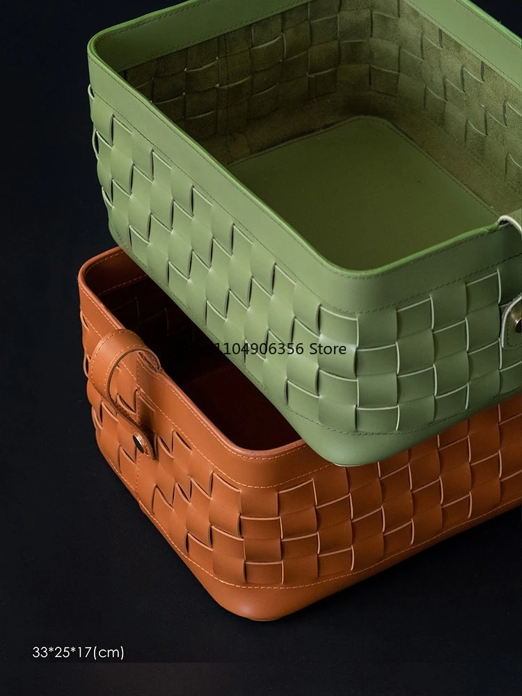 for New color medieval green/amber orange classic woven storage basket saddle leather high-looking dirty clothes basket