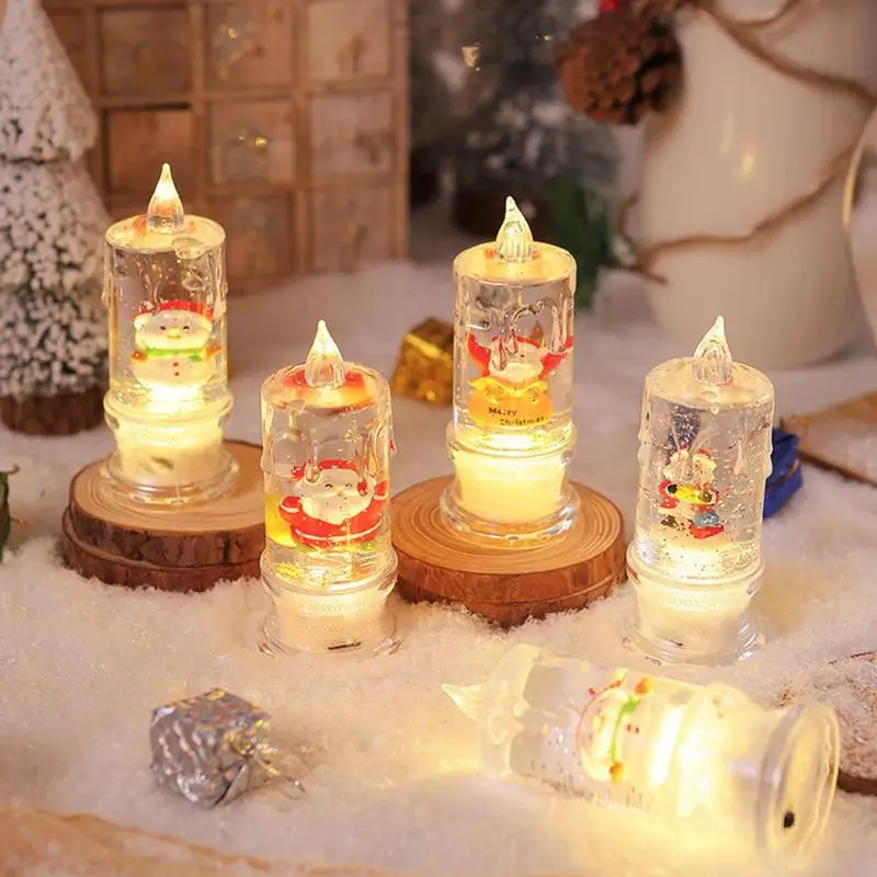 Christmas Candle Night Light Clear Flameless Taper Candles Water-Filled LED Lighted Pillar Candles Flickering LED Candles With