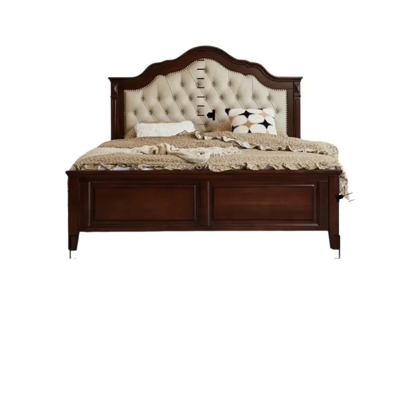 French Solid Wood Bed Light Luxury American Medieval Retro Style Double Bed for Master Bedroom High End Atmospheric Furniture