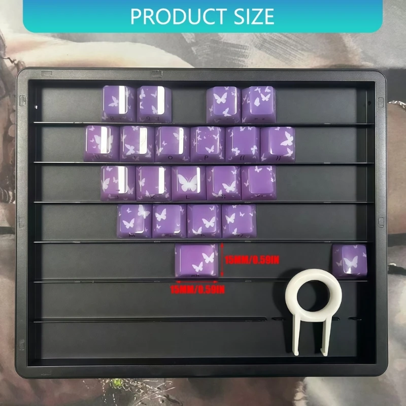 21 Keys Butterfly Heart Theme Keycaps PBT Keycaps Handmade Keycap Collection Set 83CE
