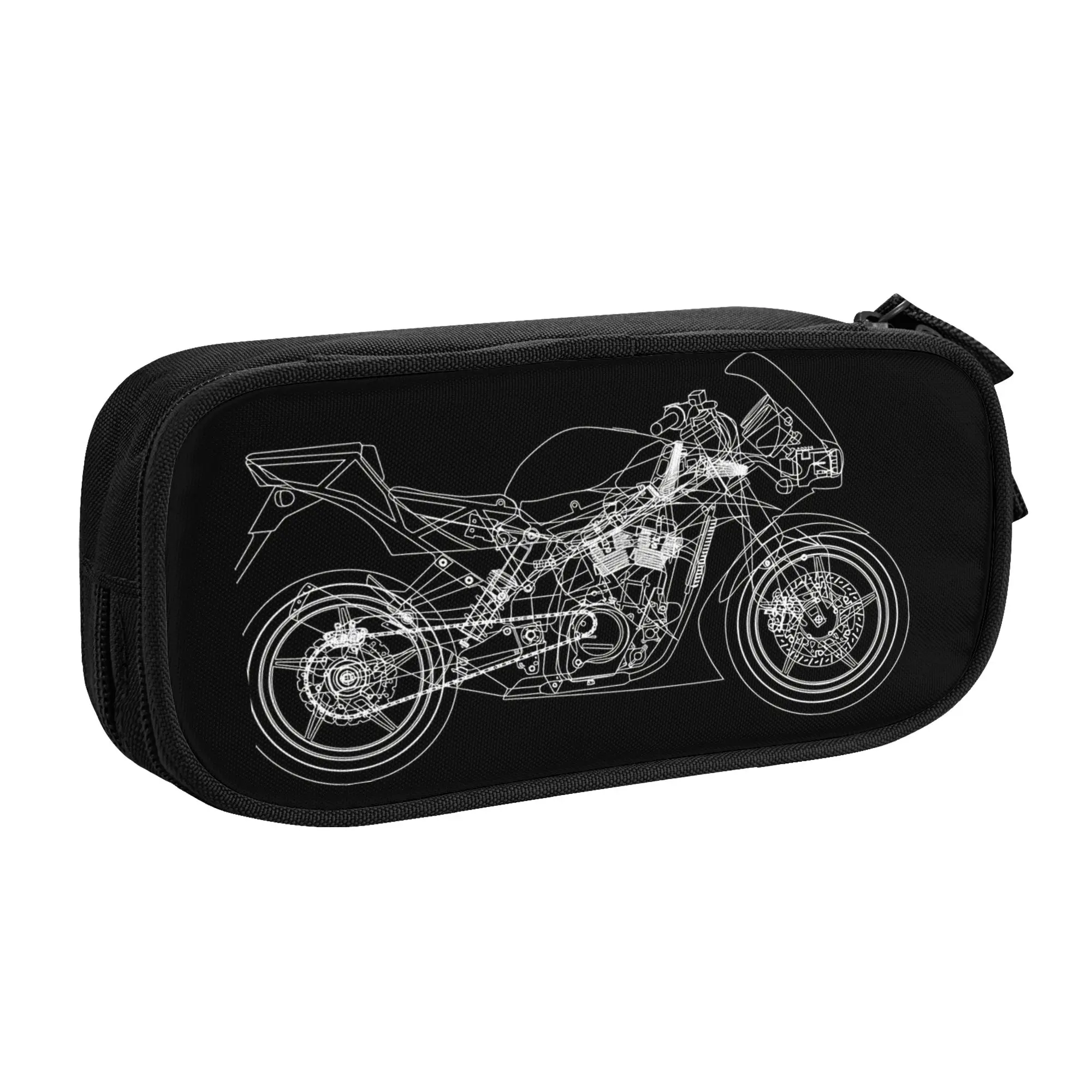 1 piece Stylish Motorbike Outline Pencil Case Boys Pen Bag Motorcycle Line Art School Stationery Bag