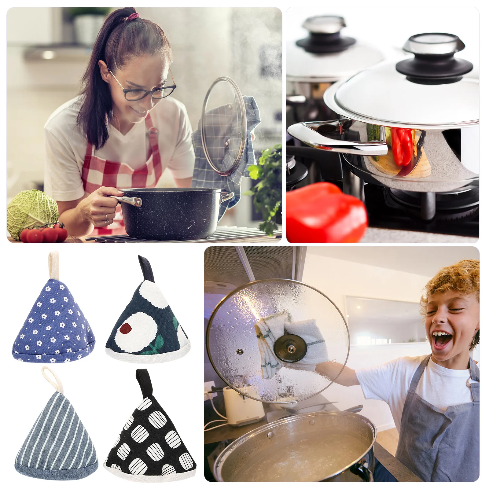 

4Pcs Heat Resistant Pot Lid Handle Cover Triangular Anti Scald Grip for Hot Cookware Kitchen Gadget Oven Mitts Microwave Gloves