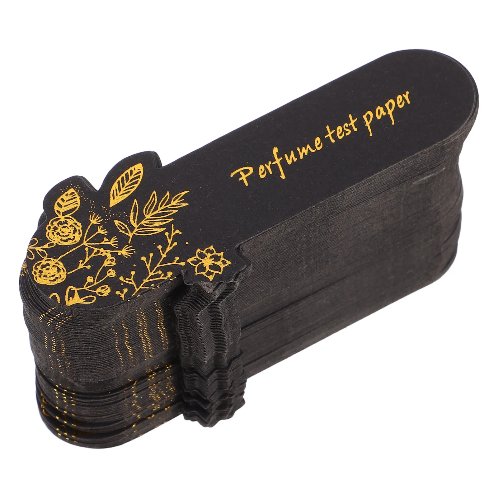 

100Pcs Black Fragrance Test Strips Gold Foil Accented Perfume Blotter Paper for Scent Evaluation Aromatherapy Oil Testing