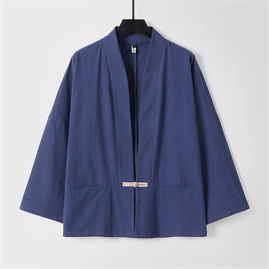 Linen Shirts Men 9XL Plus Size Kimono Shirts Summer Cardigan Jacket Fashion Casual Solid Color Shirts Big Size 9XL