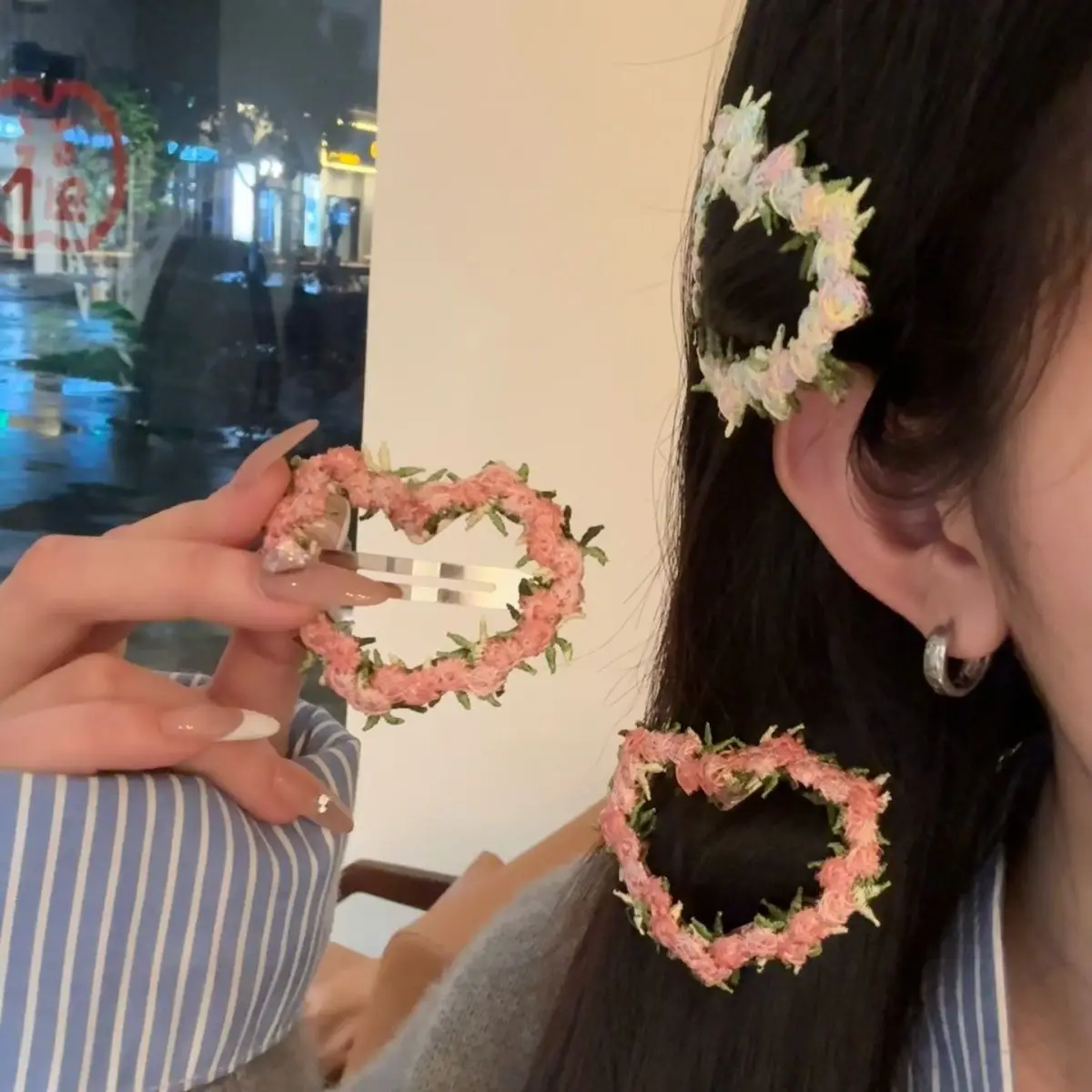 Sweet Flower Embroidery Hair Clips for Girl Love Heart Shaped Hairpins Princess Baby Barrettes Sided Clips Kids Hair Accessories image 6