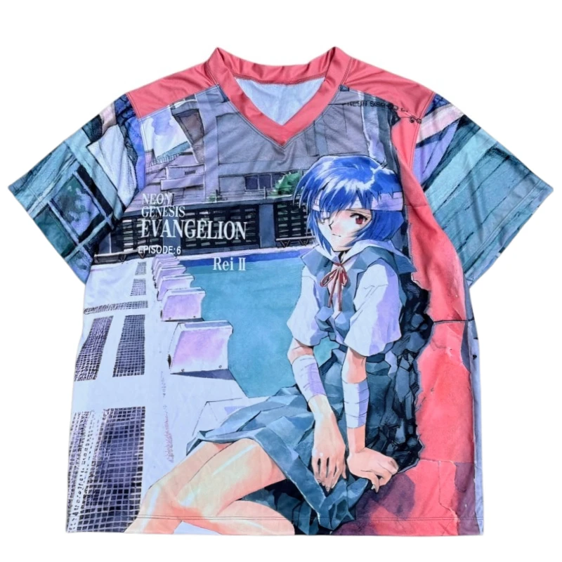 Camiseta de Jersey con Cuello en V y Estampado 3D de Rei Ayanami de Neon Genesis Evangelion, Episodio 6, Ropa Casual Elegante para Fanáticos del Anime